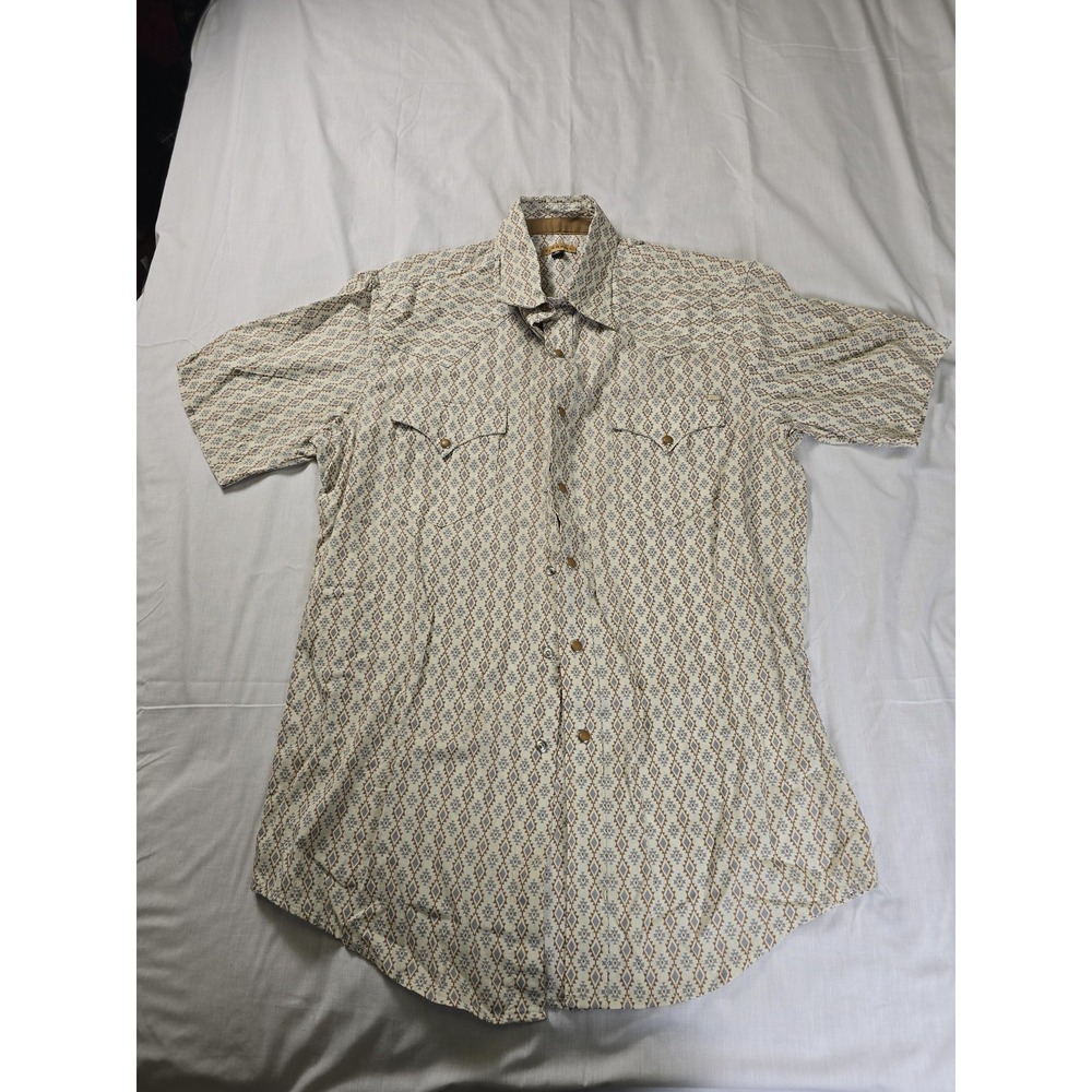 Tin Haul Shirt Mens Medium Beige Geometric Western Short Sleeve Snap Front